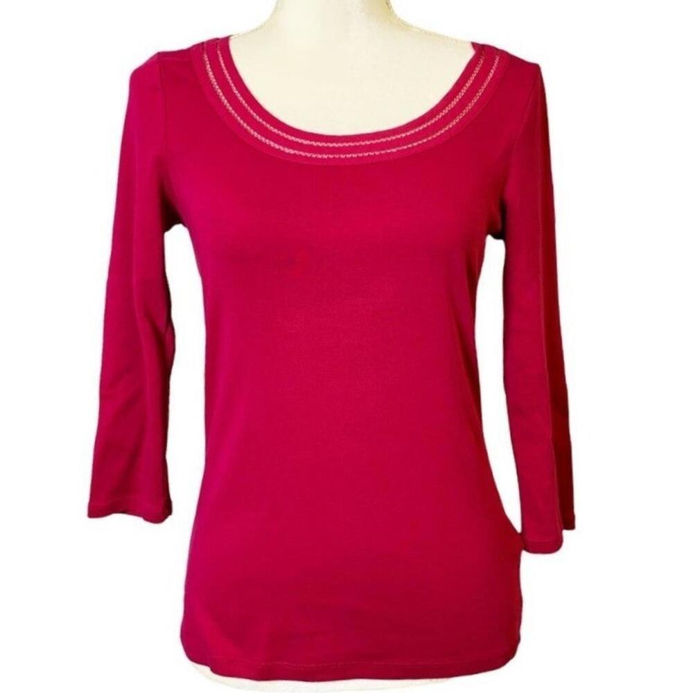 Lauren Ralph Lauren 3/4 Sleeve Scoop Neck Pink Fuchsia Top Women's‎ Small Lace